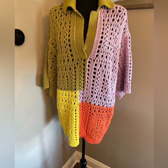 ZARA oversized knit polo sweater shirt color block crotchet rare sold out - Picture 12 of 14